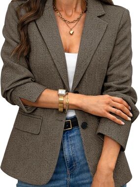 Elleven Women’s Tailored Herringbone Tweed Blazer - Brown Size XL NWOT